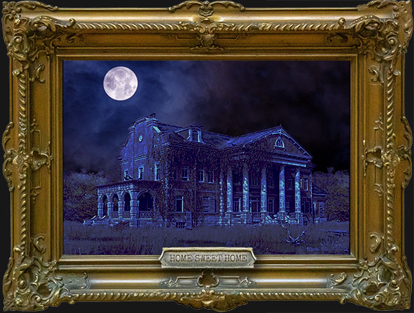 A framed painting of a haunted manor, which sounds like our idea of a perfect marketing opportunity